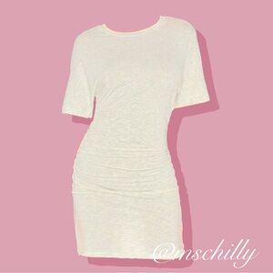 Monrow Shirred Waist Dress Ash Heathered Grey Gray Cream Ruched S